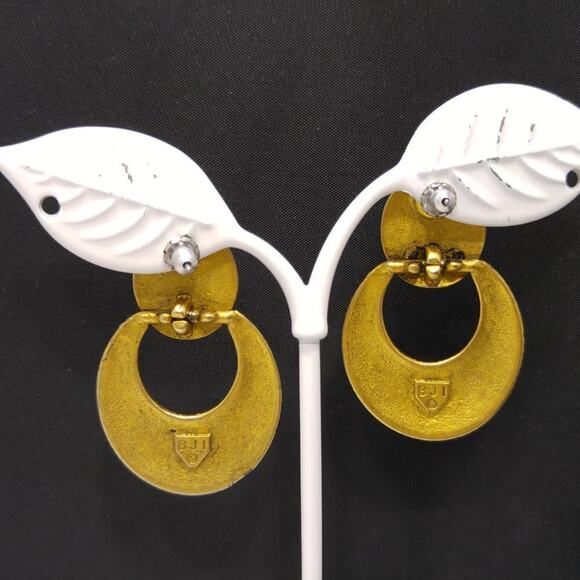 Vintage Hot Pink, Lavender, and Gold Post Drop Earrings, BJI Designer, 1 1/2 In - Picture 3 of 9